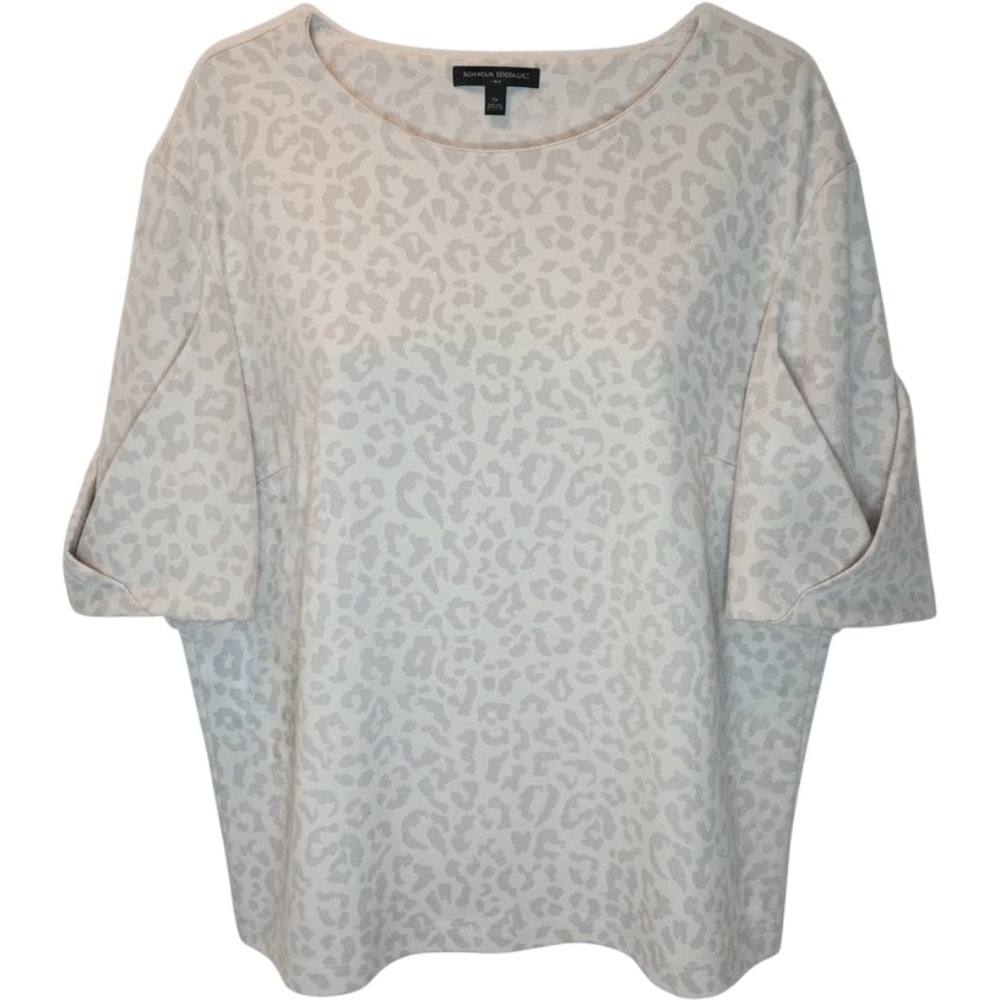 Banana Republic Womens XL Gray Leopard Print Short Tulip Sleeve Top Boat Neck